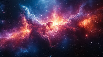 Wall Mural - colorful galaxy with a bright orange star in the middle. the stars are scattered throughout the gala