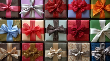 Wall Mural - a flat lay of colorful gift boxes with bows.