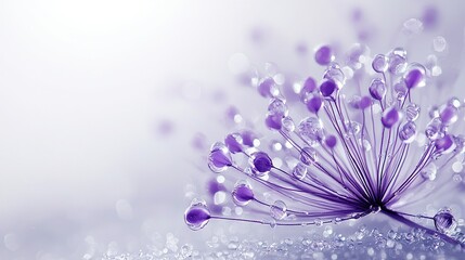 Wall Mural -   Close-up photo of a dandelion with water droplets on its leaves, set against a softly blurred background