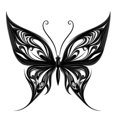 Wall Mural - Elegant Butterfly: A sophisticated artistic illustration of a butterfly with intricate patterns and flowing lines. The butterfly is presented in monochromatic tones.