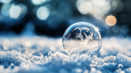 Wall Mural - a snow globe perched atop a snow mound alongside a book of light and falling snowflakes