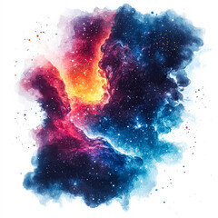 Wall Mural - colorful space scene with a bright orange and blue cloud in the middle. the stars are scattered thro