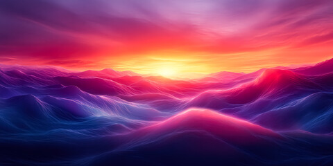 Wall Mural - beautiful sunset over a mountain range with a blue and purple sky. the sky is filled with a variety 