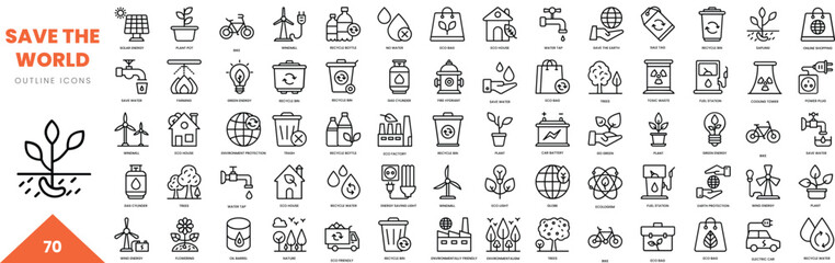 save the world outline icon collection. Vector illustration
