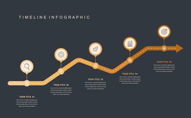 Wall Mural - business road map timeline infographic concept. with icons and 5 options, corporate milestones graph
