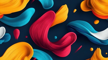 Wall Mural -   A canvas featuring a triad of hues - blue, yellow, and red - adorned with multiple vibrant paint strokes at the base