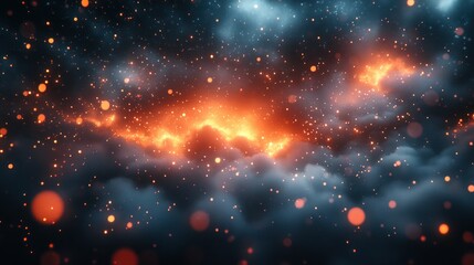 Wall Mural - Fiery Nebula Exploding in Dark Cosmic Clouds