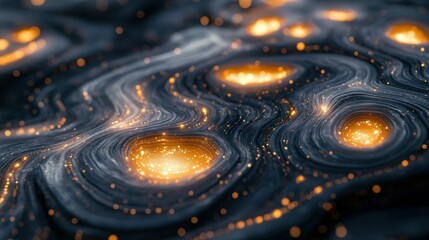 Wall Mural - glowing swirls in dark cosmic abstract landscape