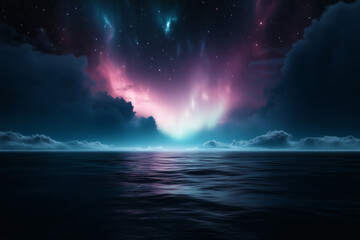 aurora borealis over the ocean at night.