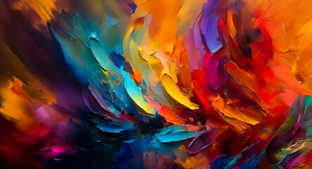 Aufkleber - Colorful abstract painting with textured brushstrokes creating dynamic composition. Vivid hues blend seamlessly, suggesting motion, energy, and depth.