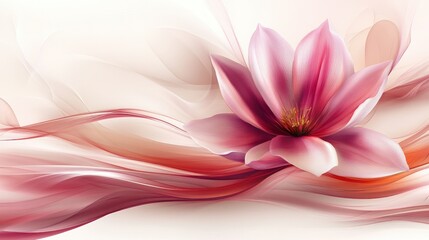 Wall Mural - Pink magnolia blossom on abstract swirl background