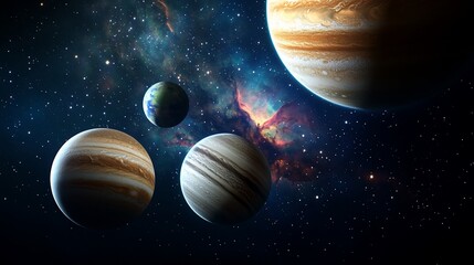 Wall Mural - planets orbiting in deep space creating galaxy backdrop, space exploration use