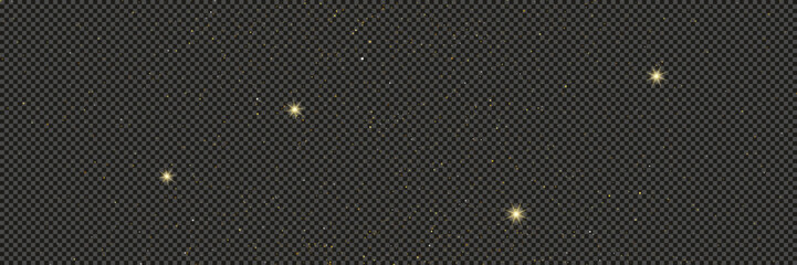 Wall Mural - gold glittering dust with stars on transparent backdrop