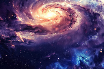 Wall Mural - spiral galaxy with a blue and purple hue. the galaxy is filled with stars and is surrounded by a dar