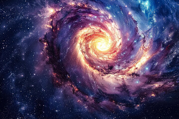 Wall Mural - spiral galaxy with a bright yellow star in the center. the galaxy is filled with stars and is surrou