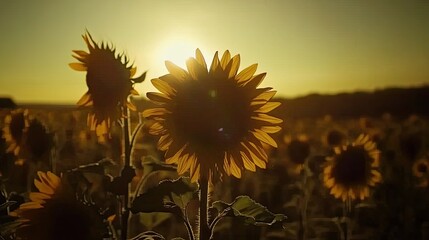 Wall Mural - golden hour glow illuminates vibrant sunflower field, warm and inviting