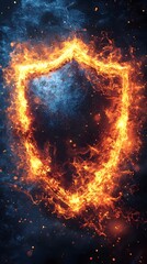Wall Mural - Glowing Antivirus Shield Striking Down Malware Depicted as Intense Fiery Energy Waves in Cosmic Cybersecurity Concept