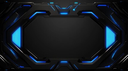 Wall Mural - Sleek Black Futuristic Panel with Glowing Blue Lines, Representing Technology and Innovation. Ideal for Sci-Fi Designs, Tech Presentations, and Game Interfaces.