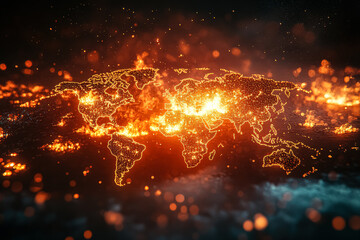 Wall Mural - globe with a fire burning on it. the globe is lit up with a bright orange glow