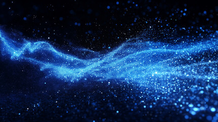Wall Mural - Abstract blue background with glowing blue wave with particles on a dark background.