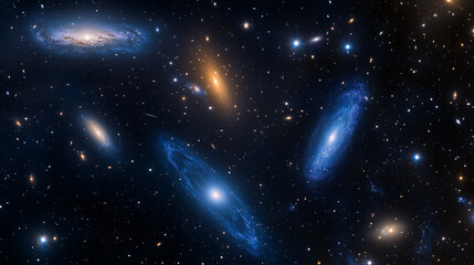 universe view with stars in deep blue dark color, starry night with galaxy