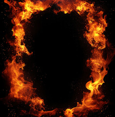 Wall Mural - fiery border frame with vibrant flames on dark background, creating dramatic and intense atmosphere.