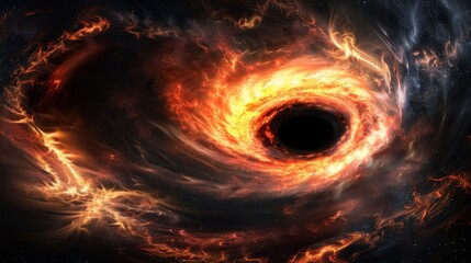 Wall Mural - Abstract black hole in the dark sky with a glow of light, Black hole abstract with a swirling nebula and galaxies.