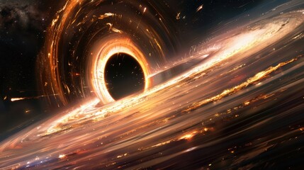 Wall Mural - Abstract black hole in a galaxy with light rays, Black hole abstract in the dark space with a swirling nebula.