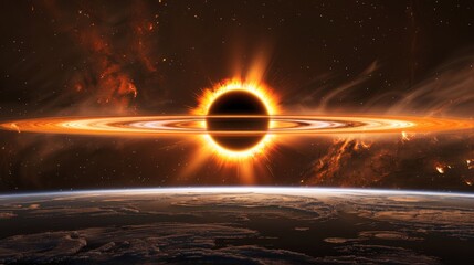 Wall Mural - Abstract black hole with a glowing event horizon, Abstract black hole in the cosmos with a supernova explosion.
