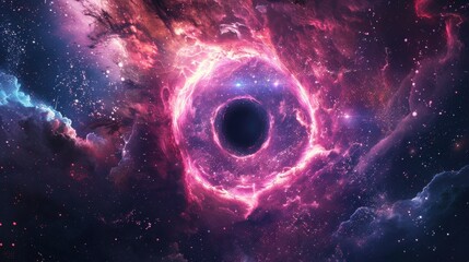 Wall Mural - Abstract black hole in the dark sky with a glow of light, Black hole abstract with a swirling nebula and galaxies.