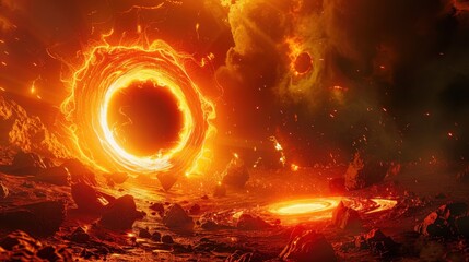 Wall Mural - Abstract black hole with a dark sky background Abstract cosmos with a black hole and light rays