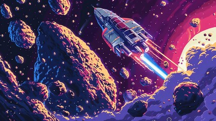 Wall Mural - A spaceship blasts through an asteroid field in space.