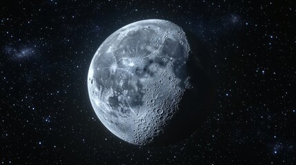 Wall Mural - A half-lit moon against a starry backdrop.