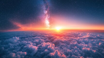 Wall Mural - Above Clouds Sunset, Milky Way, Starry Night