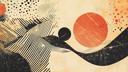 Leinwandbilder - Minimalist Abstract Landscape with Sun and Geometric Patterns