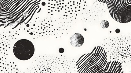 Poster - Monochrome Abstract Composition with Dynamic Patterns and Flowing Shapes