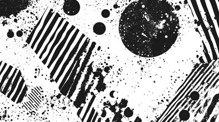 Poster - Monochrome Abstract Geometric Patterns and Splatter Designs