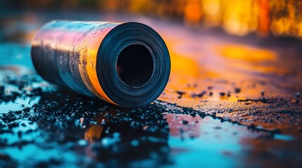 Canvas Print - close-up of asphalt roll at construction site