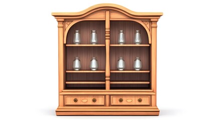 Aufkleber - Ornate Wooden Cabinet with Shelves for Display and Storage in Classic Vintage Style