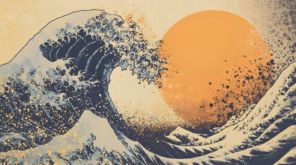Poster - Powerful Crashing Wave at Sunset with Dramatic Sky Scenery