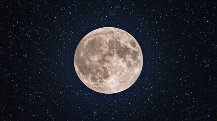 Wall Mural - a glowing round full moon against a starry night sky, detailed with visible craters.