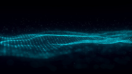 Wall Mural - color abstract wave background with dots and lines moving in space. technology illustration. futuris