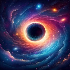 black hole concept in deep space galaxy with stars and interstellar planets