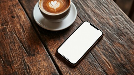top view Smartphone with white screen for mockup Cannabis buds on the scales lie on the table with a grinder, joint and smartphone