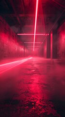 Wall Mural - abstract red background with neon lines and light effects, ideal for futuristic and creative designs