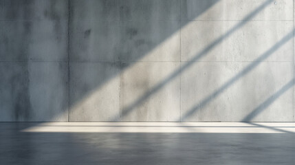 Leinwandbilder - Concrete gray empty room copy space mock up with sunlight beam and place for design. Concrete wall background. Room with concrete walls and floor hall illuminated with sunlight