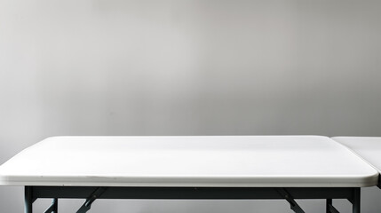 Fototapete - White table mock up background. White table sunlight and shadows with white walls. Empty table copy space geometrical form