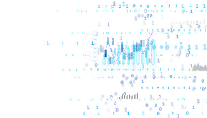 Wall Mural - abstract financial chart with binary code overlay on white background, representing digital data ana