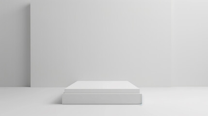 Fototapete - geometrical forms white background. White elements design copy space with empty illuminated room template table stage podium. White color product background placement