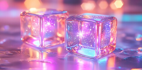 Canvas Print - luminous ice cubes: a dreamlike, neon-infused still life